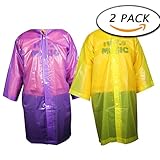 2 Pcs Kids Reusable Rain Poncho with Hood and Sleeves by Paxcoo, Yellow and Purple