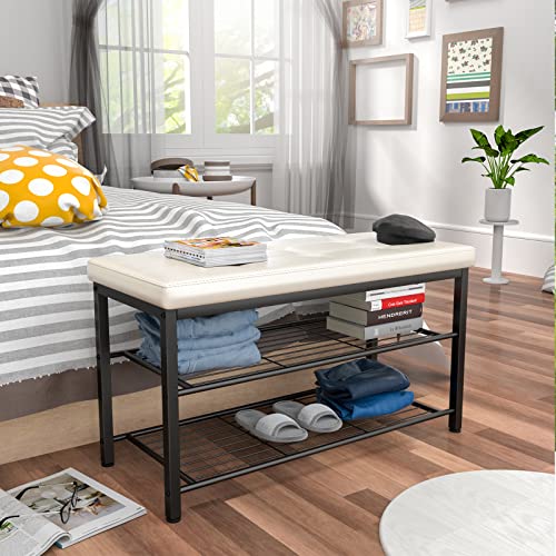 Ecoprsio Shoe Bench, 3 Tier Shoe Rack for Entryway, Metal Frame