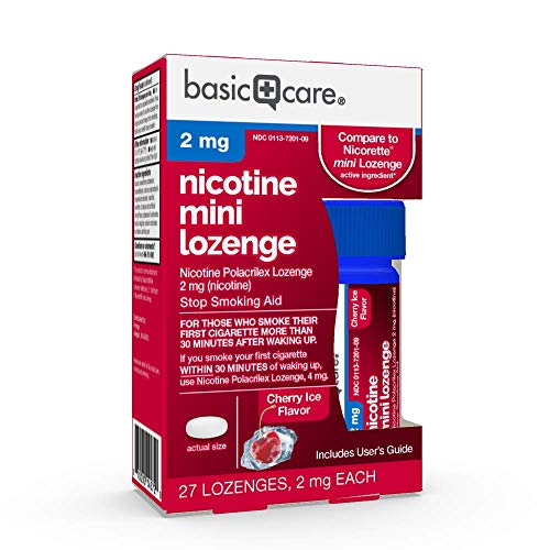Basic Care Nicotine Mini Lozenge, Stop Smoking Aid, Nicotine Polacrilex 2 mg (Nicotine), Cherry Ice Flavor, 27Count, 27 Count