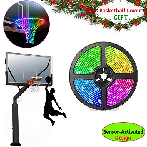 LED Basketball Hoop Lighting Swish Sensor-Activated Basketball Rim Light Up Glow In Dark Basketball Net Accessories Perfect for Outdoor Basketball Hoop Night Light, Fit for NBA Standard Size -- 4.9ft