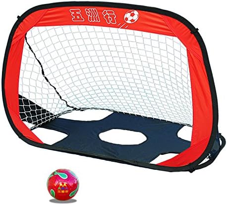 Folding Children Soccer Goal Door Set Kid Soccer Gate Toy Mini Soccer Goal Mini Football Goal Football Post Net Set Kids Indoor Outdoor Sport Toy (RED)