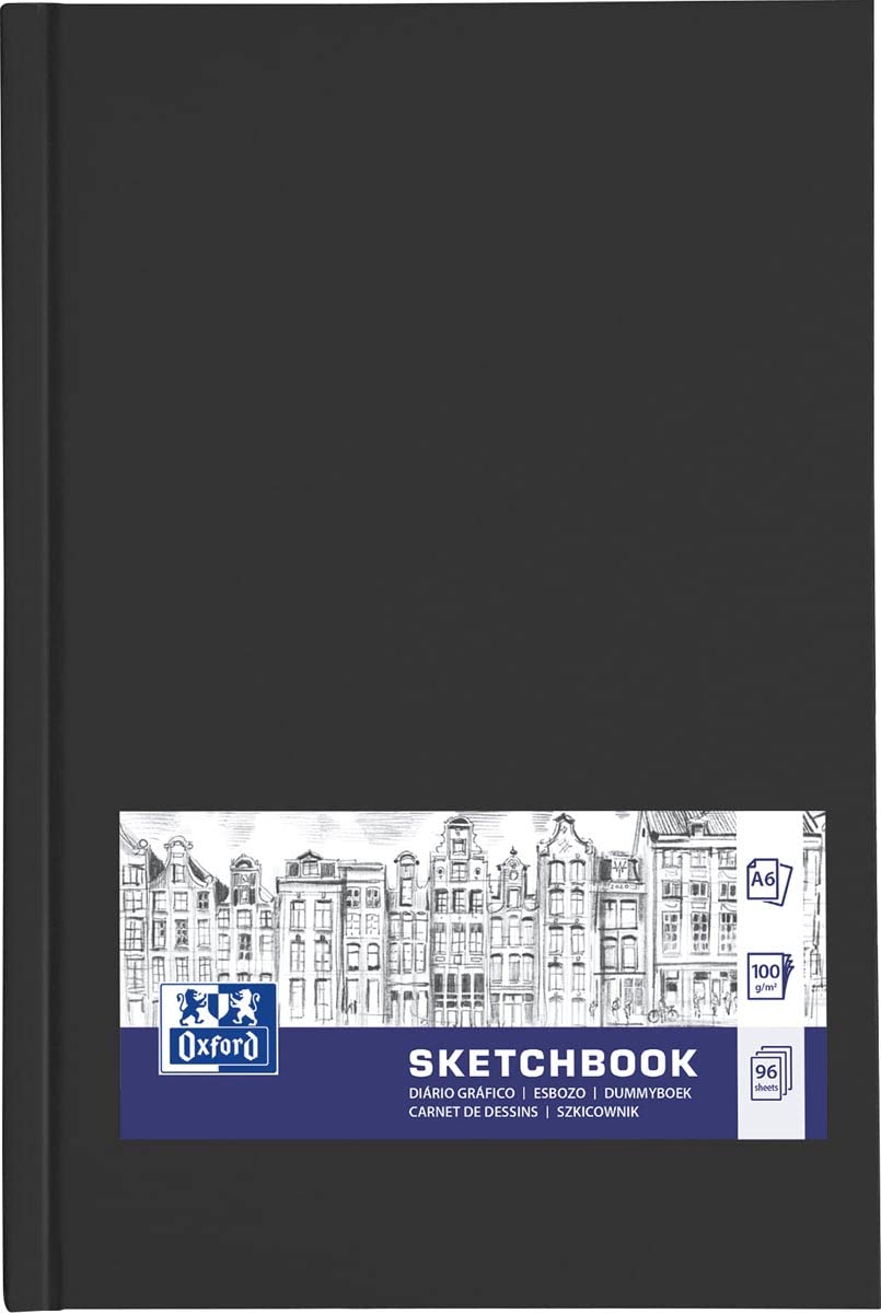 Oxford Sketch Book A6 Hardcover Case Stitched 96 Sheets 100 g Black Pack of 5