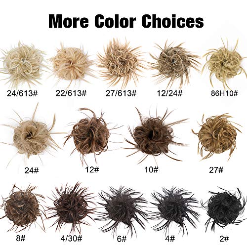 MORICA Tousled Updo Messy Bun Hair Piece Hair Extension with Elastic Rubber Band Updo Wavy Bun Extensions Synthetic Hair Extensions Scrunchies Chignons Hairpiece for Women (Color:27#)