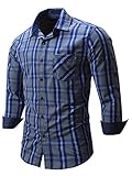 Neleus Men's Cotton Long Sleeve Button Down Plaid Shirts,115,Navy Blue,L,EUR XL