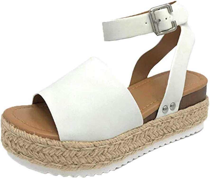 FIRENGOLI Sara Love Womens Wedges Sandal Open Toe Ankle Strap Trendy Espadrille Platform Sandals Flats