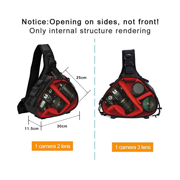 CADeN Kameratasche,Kamera Tasche Kamera Sling Crossbag Fototasche Kamera Umhängetasche Kompatibel mit Canon Nikon Sony DSLR/SLR Objektiv Stativ（Schwarz） – Bild 4