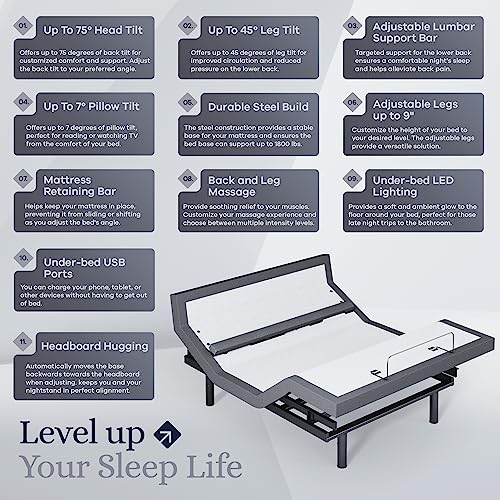 Sven & Son Queen Adjustable Bed Base Frame Platinum (Individual Head