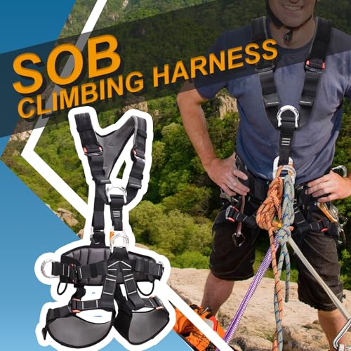 SOB Climbing Harness with Full Body Secure, Removable Waist Belt, Adjustable Safety Belt for Mountaineering, Climbing, Abseiling