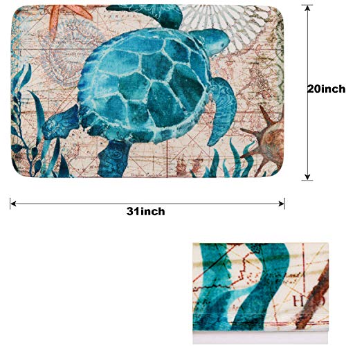 Uphome Sea Turtle Bath Rugs for Bathroom Soft Foam Nautical Blue
