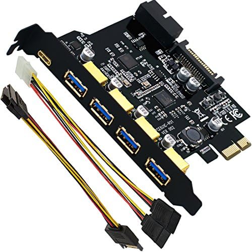 Mailiya PCI-E to Type-C + A 5-Port USB 3.0 PCI Express Card and 15-Pin Power Connector, Mini PCI-E USB 3.0 Hub Controller Adapter with Internal 20-Pin Connector - Expand Another Two USB 3.0 Ports