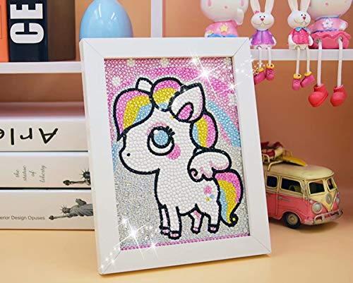 QIAONIUNIU Diamond Painting Kits for Kids, Dot Art Crafts Animals Unicorn Pony with Frame