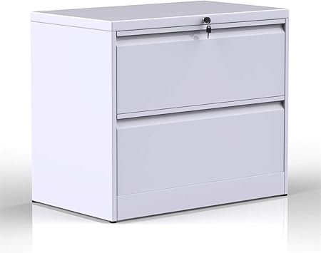 Amazon Com Modernluxe File Cabinet White Lockable Heavy Duty Metal Lateral File Cabinet With 2 Drawers Home Kitchen