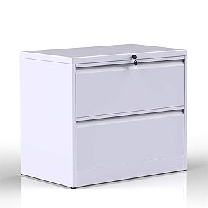 ModernLuxe File Cabinet,White Lockable Heavy Duty Metal Lateral File Cabinet with 2 Drawers