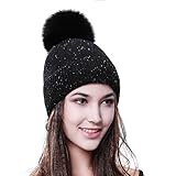 FURTALK Winter Beanie with Real Fur Pom Pom Wool Knittd Cuff Hat for Women Girls