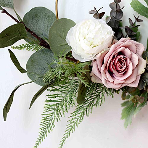 Adeeing 15-Inch Purple Rose Wreath, Rose Garland Hanging Pendant for Home Wall Wedding Decoration