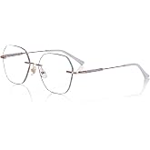 Rimless Blue Light Blocking Glasses for Women 1.61MR-8 Lens Anti Eye Strain | Frameless Lightweight Polygon Fashion Eyewear, Computer Screen Fatigue &amp; UV Protection, Long Office Working, Non-Prescription