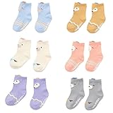 Baby Toddler Boys Girls Socks, Kids Anti Slip Cartoon Animal 6 Pairs Cotton Stockings