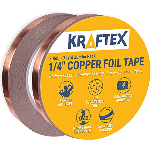 Copper Foil Tape [2 Huge Rolls] (1/4inch X 36yd Each) 72 Yard Pack with Conductive Adhesive - Stained Glass, Soldering, Electrical Repair, Grounding, EMI Shielding - Extra Value Pack- Thicker Foil - Thumbnail 7