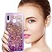 TJS Phone Case Compatible with Samsung Galaxy A20/A30 2019, with [Full Coverage Tempered Glass Screen Protector] Bling Glitter Sparkle Liquid Infused and Stars Moving Quicksand Cover (Pink)