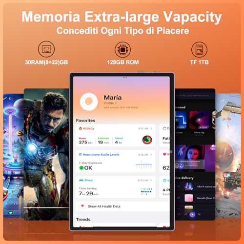 Android Tablet 15 [30GB RAM] 128GB ROM, 10 Inch IPS HD Screen+1TB Expandable, 8-core, 8000mAh, Metal Body, 5MP+8MP, Face ID, Widevine L1 - with Keyboard, Mouse, Protective Case - Purple