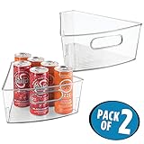 mDesign Kitchen Cabinet Lazy Susan Storage Organizer Bin with Front Handle - Small Pie-Shaped 1/8 Wedge, 4