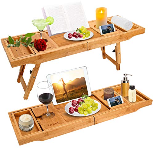 Bathtub Caddy Tray Bath Table with Extending Sides, Bamboo Bath Tub Trays Tablet with Wine and Book Holder , Cell phone Tray and Wine Glass Holder - Thumbnail 7