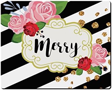 Customized Personalized Your Name - Mouse Pad Flower Black and White Stripes Fashion Pattern Design Quality Anti Slip Computer PC Mouse Mat Soft Comfort Feel Finish 0008