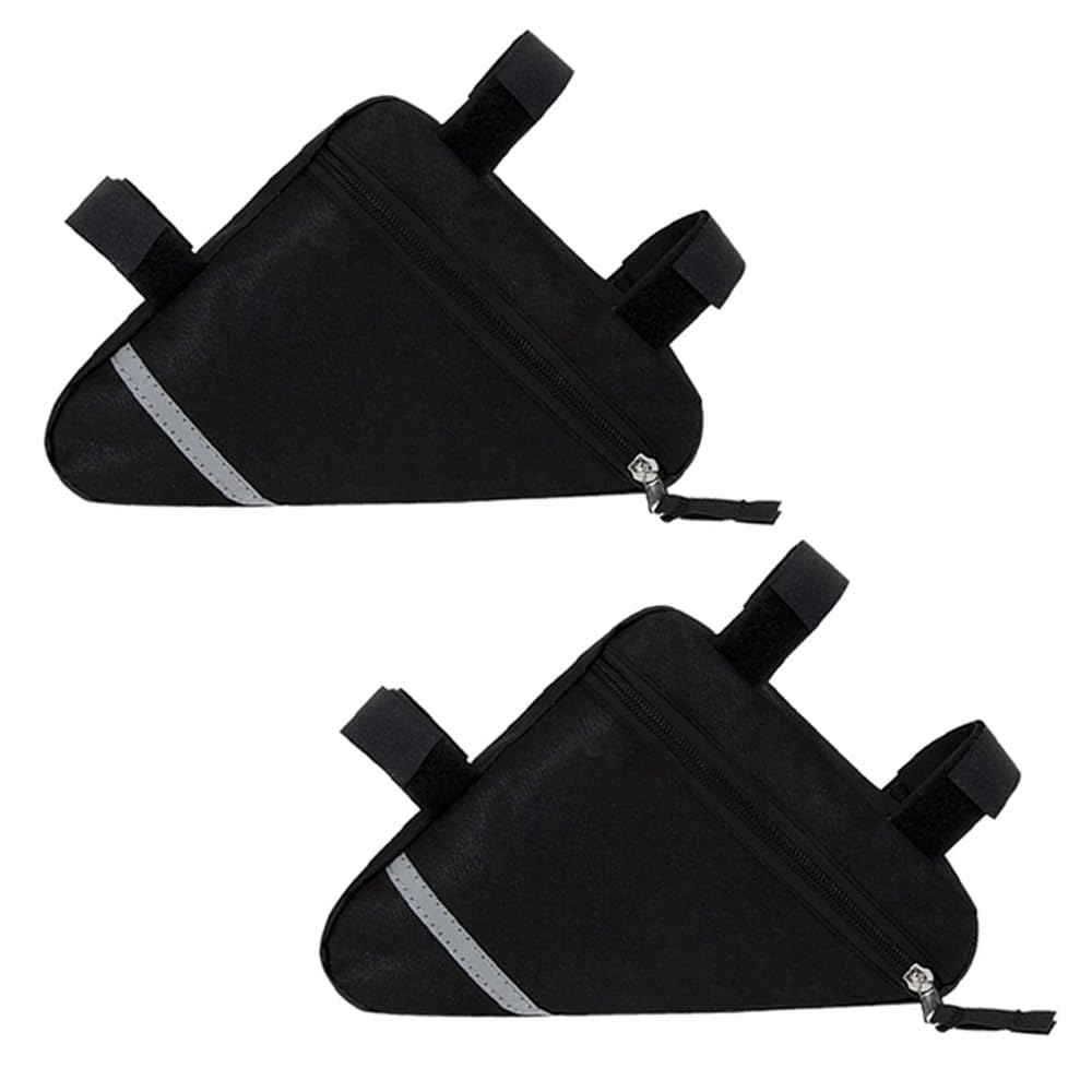 QitinDasen 2 Pieces Bike Triangle Bag, Waterproof Bicycle Front Tube Frame Triangle Bag with Double-Sided Reflective Decoration (Black)