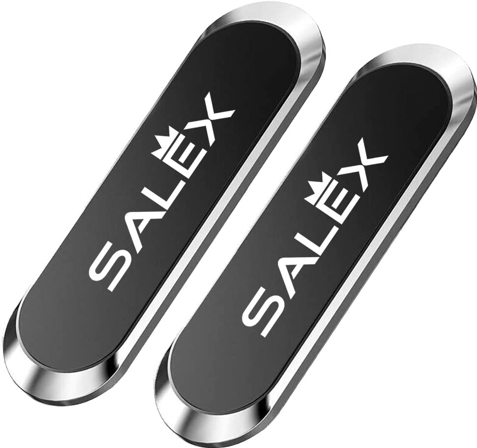SALEX Silver Magnetic Mounts 2 Pack. Flat Cell Phone Holder for Car Dashboard, Wall, Fridge. Stick on Universal Kit Compatible with GPS, Tablets, Smartphones, Knives, Keys, Spoons, Forks.