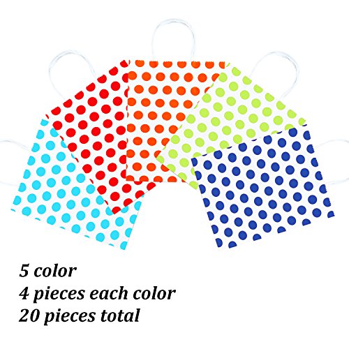 Coobey 20 Pieces Paper Party Bags Gift Bag Kraft Bag with Handle for Birthday, Tea Party, Wedding and Party Celebrations, Multicolour (Set C)