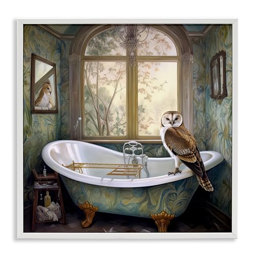 Stupell Industries Paisley Patterned Owl Bathtime Black Framed Giclee Art, desi…