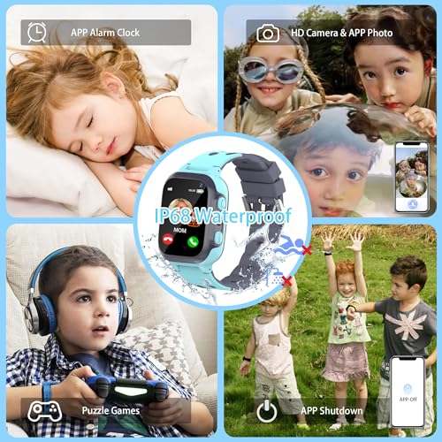 EUNICECG Smart Watch Boy Girl with GPS Locator Flashlight Voice Chat Phones Calls SOS Alarm Clock Classroom Model IP68 Waterproof Digital Smartwatch for Children Birthday Gifts