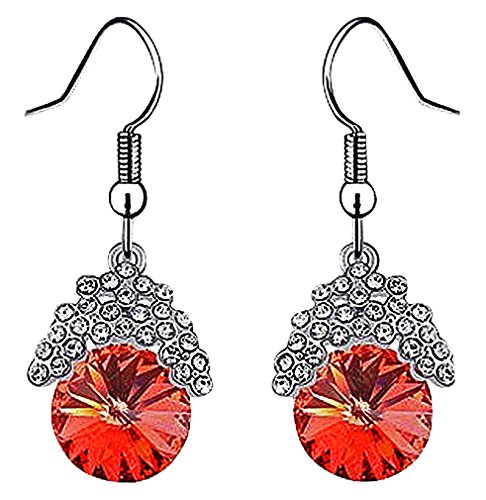 LZSH, Women's Platinum Plated Round Light Red Crystal Pendant Dangle Earrings