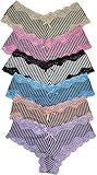 ToBeInStyle Women's Pack of 6 Tangas with Pinstripes and Lace Trim