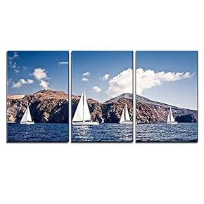 Sailing Ship Yachts with White Sails x3 Panels