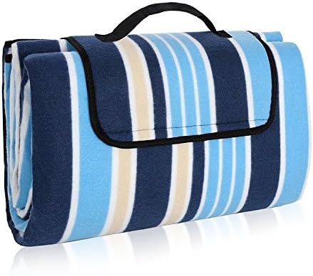Picnic Blanket, Extra Large 79" x 79" Outdoor Blanket Triple Layers, Portable camping Mat with Soft Fleece, Waterproof, Sandproof &moistureproof Beach Blanket Tote for Camping , Beach (Stripe)