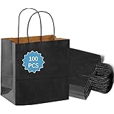 COGLARING 100Pcs Black Gift Bags with Handles - 11x5.9x11 Inch Kraft Paper Bags for Parties, Shopping, Grocery & Takeout - Bulk Black Paper Gift Bags