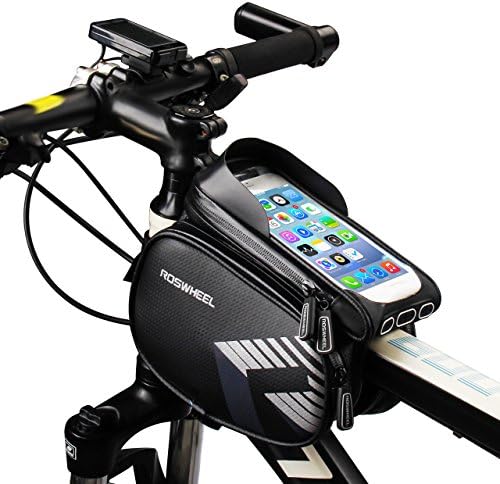 FlexDin Bike Frame Bag Cycling Bicycle Head Top Tube Pannier Bags Waterproof Bike Phone Mount Holder Pouch for 5" - 6" Screen iPhone 7 Plus Samsung, Black