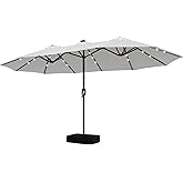 ABCCANOPY 15ft Umbrella Outdoor Patio Solar Lights with Base, Outdoor Double-Sided Rectangle Umbrella for Poolside, Lawn, Backyard (Light Gray)