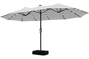 ABCCANOPY 15ft Umbrella Outdoor Patio Solar Lights with Base, Outdoor Double-Sided Rectangle Umbrella for Poolside, Lawn, Backyard (Light Gray)