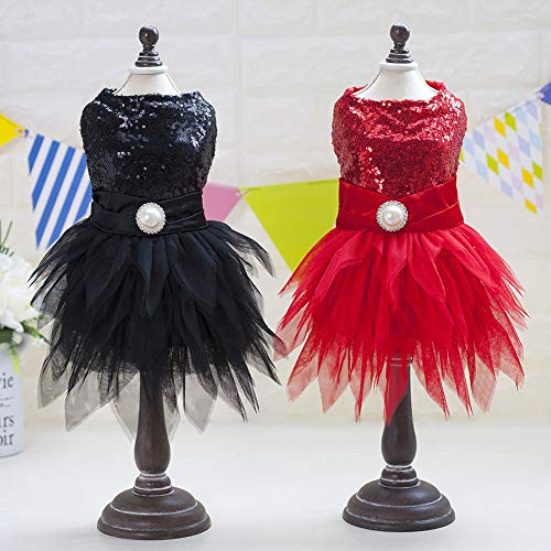 Tangpanl Beam Waist Christmas Pet Costume Dog Dance Skirt Satin Camp Party Dress(Black,XS)
