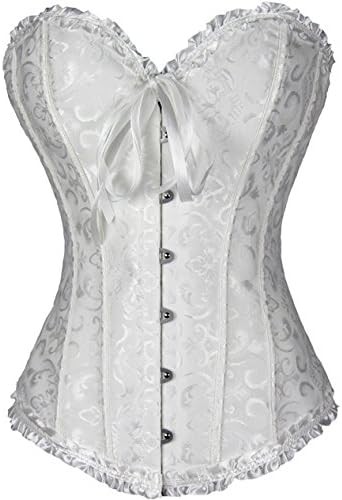 Vangee Women's Lace Up Boned Overbust Corset Bustier Bodyshaper Top Plus Size,White,XXXX-Large