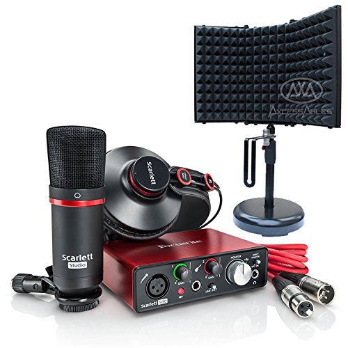 Focusrite Scarlett Solo Compact USB Audio Interface Studio Package - 2nd Generation with Recording Microphone Isolation Shield