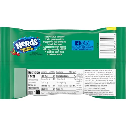 NERDS FROSTY GUMMY CLUSTERS SHARE POUCH, HOLIDAY NERDS, RED AND GREEN GUMMY CANDIES, 3 OZ