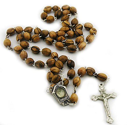 Olive Wood Beads Rosary Christian Holy Land Bracelet by Bethlehem Gifts TM (Water Silver Crucifix Rosary)