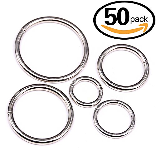 Swpeet 50 Pcs Sliver Assorted Multi-purpose Metal O Ring for Hardware Bags Ring Hand DIY Accessories - 15mm, 19mm, 25mm, 32mm, 38mm