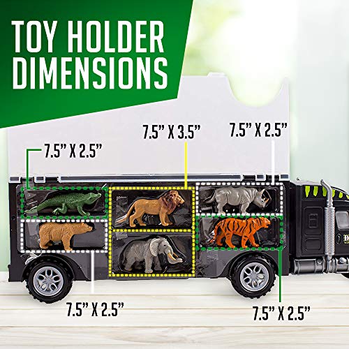 WolVol Hand Carry-On Wild Animals Transport Car Carrier Truck - Wildlife Transporter Toy On Wheels w/ 6 Mini Animal Models - Jungle Adventure Playset for Kids