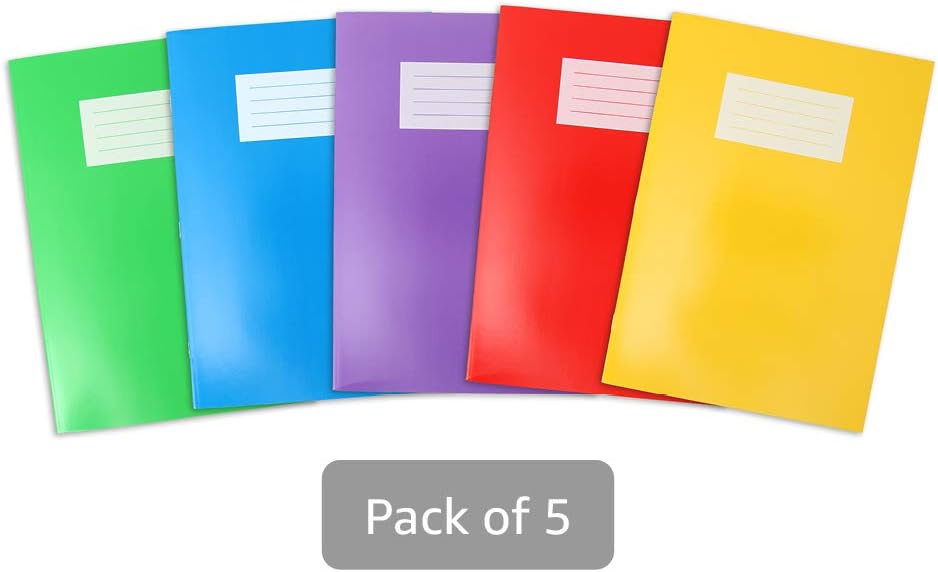Oxford A4 Exercise Books, 80 Pages, Pack of 5, Assorted Colours, 8 mm Ruled and Margin, Premium