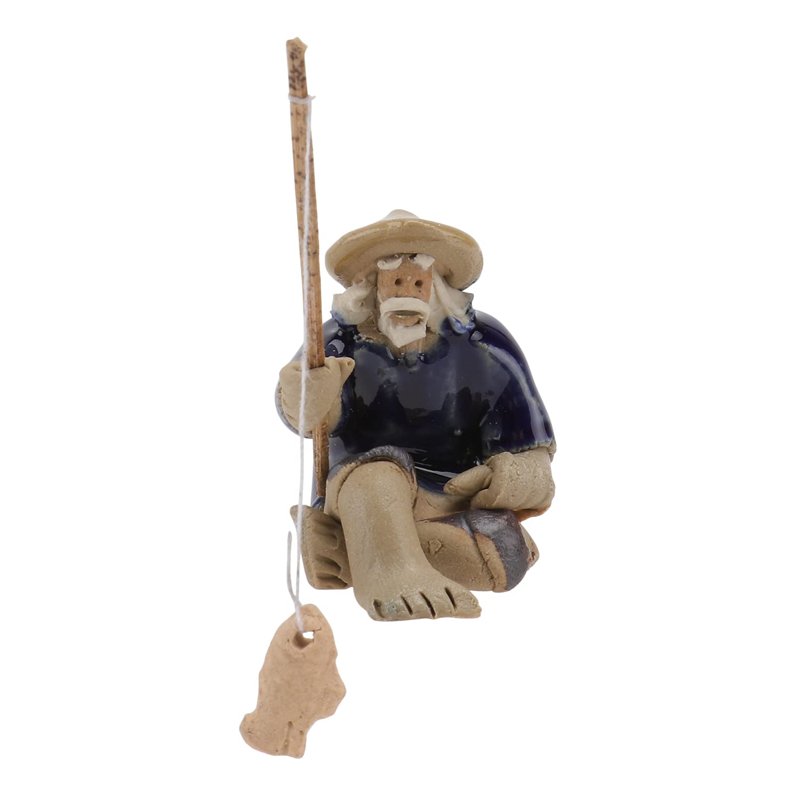 DOITOOL Miniature Fisherman Figurines Chinese Sitting Fishing Garden Statue Ornament for Micro Landscape Fish Tank Zen Garden Sand Fairy Decor