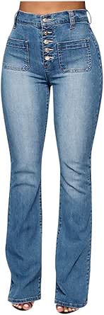 jeans para mujer, cintura alta, ajustados, talla grande, corte recto, corte  de bota, pantalones azules, talla S : Amazon.com.mx: Ropa, Zapatos y  Accesorios